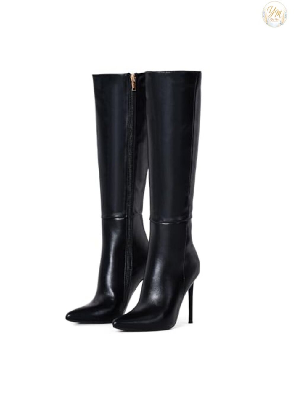 Faux Leather Stiletto Knee High Boots Pointed Toe Women's Tall Heeled Boots